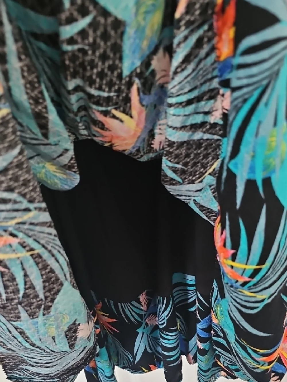 Black Tropical Midi Dress with Teal & Coral Print - Picture 3 of 4